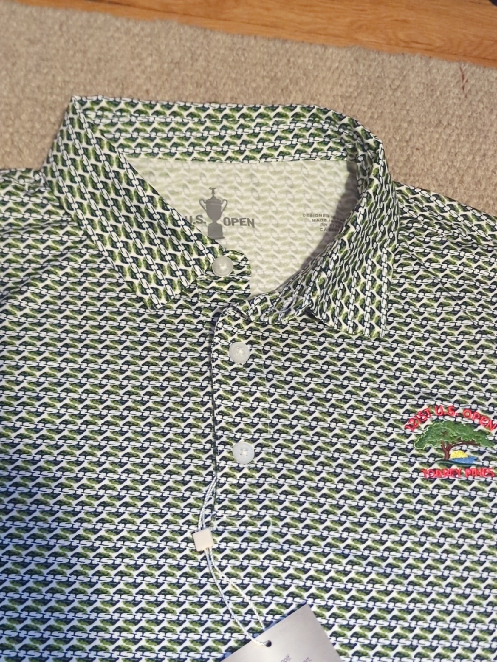 121st US Open Torrey Pines Tree All Over Short Sleeve Polo Shirt Men's XL Green
